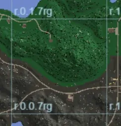 Forested region grid with two named region tiles, r.0.1.7rg and r.0.0.7rg, outlined in white