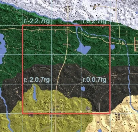 Animation of red rectangles of different sizes drawn over the region grid, each covering parts of regions r.-2.2.7rg, r.0.2.7rg, r.-2.0.7rg and r.0.0.7rg