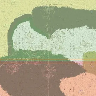 Island map split by a horizontal line, with the northern portion shaded in cooler tones and the southern portion in warmer tones